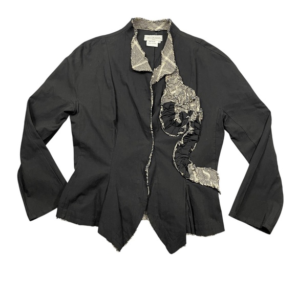 Ivan Grundahl 38 Black Jacket 100% Cotton 3/4 Sleeve Eclectic Assymetrical